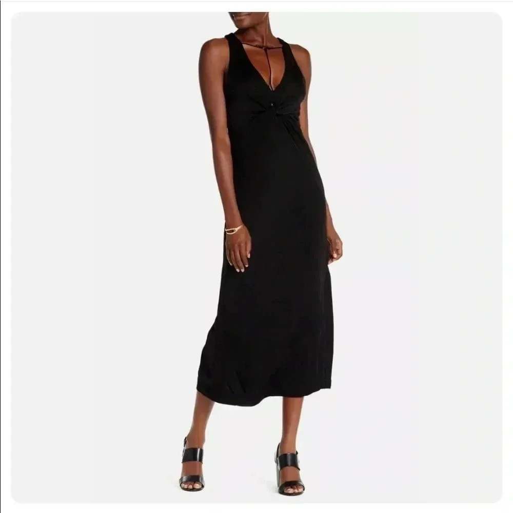 Free People Black Knot Twist Front Sin City Maxi Sleeveless Dress Sz XS